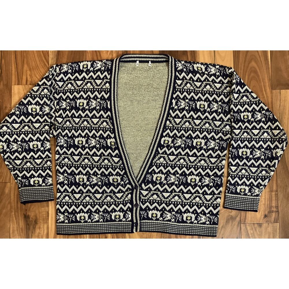 VTG Cardigan V Neck Mens Sweater XL 80s Wool Blend? Holiday Christmas Grandpa